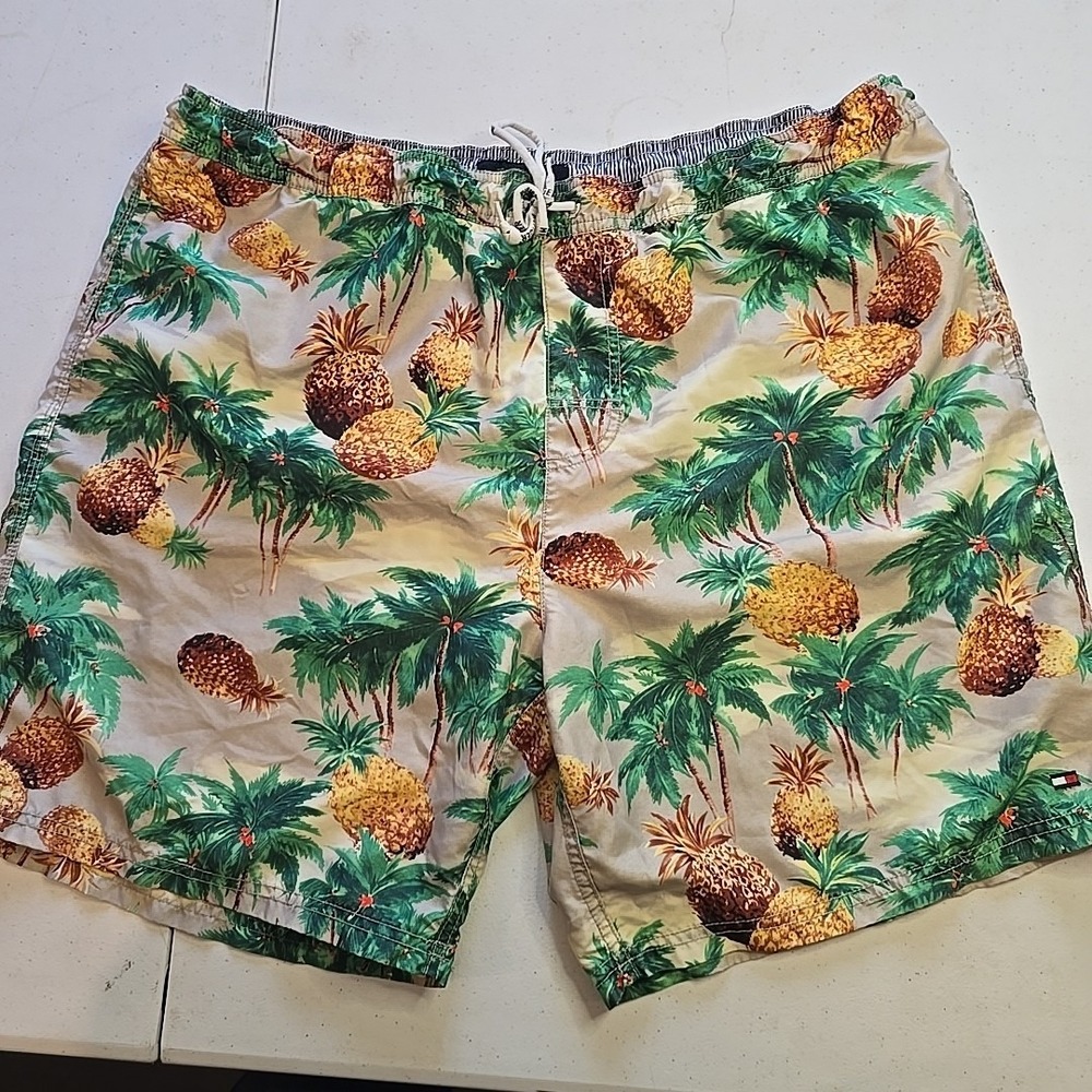 Tommy‎ Hilfiger Mens 2XL Swim Trunks Shorts Pineapple Palm Drawstring Size XXL